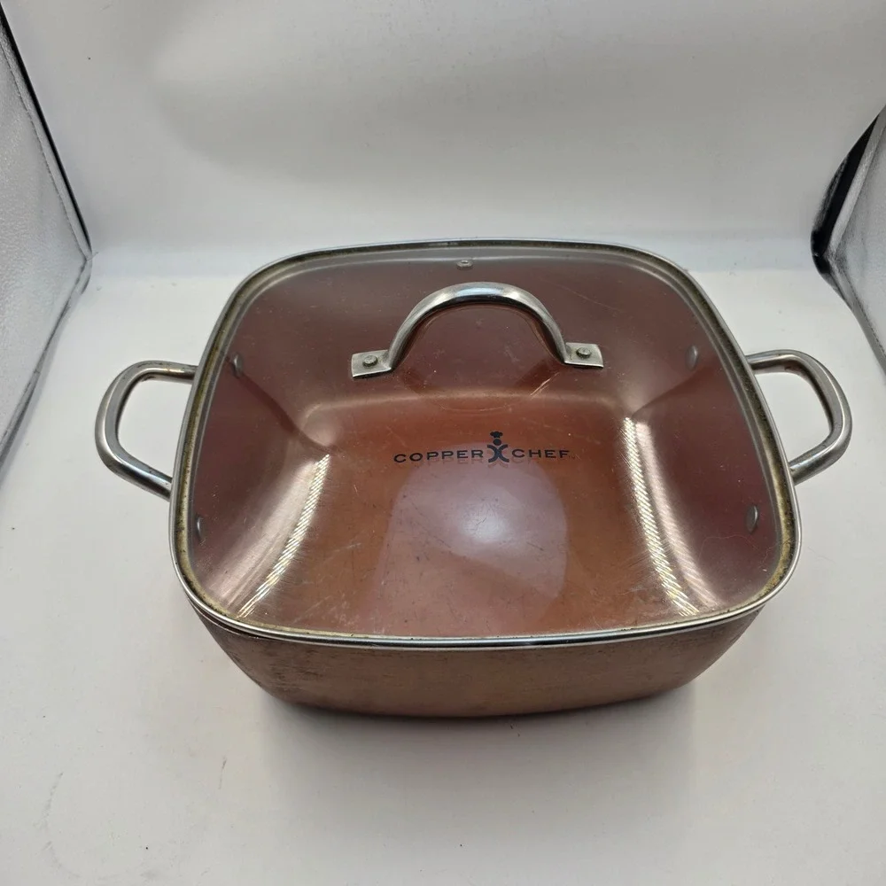 Copper Chef Square Deep Sauté Pan Glass Lid 11 Inch Non-Stick Induction Base L3